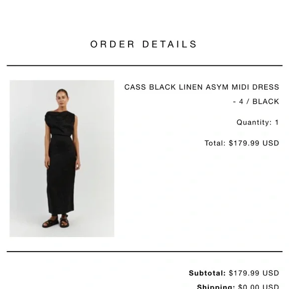 DISSH CASS BLACK LINEN ASYM MIDI DRESS - Picture 7 of 7